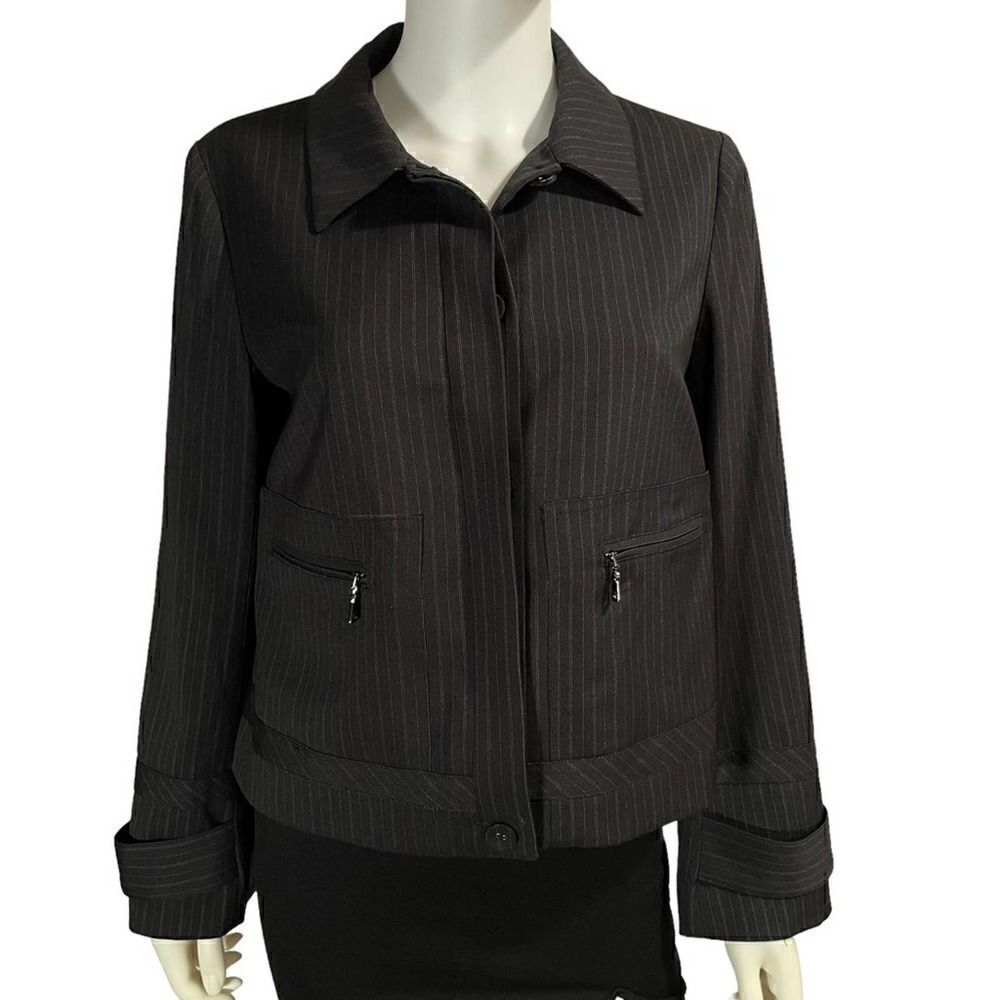 Laundry by Shelli Segal Womens Black Pinstripe Jacket Size 6